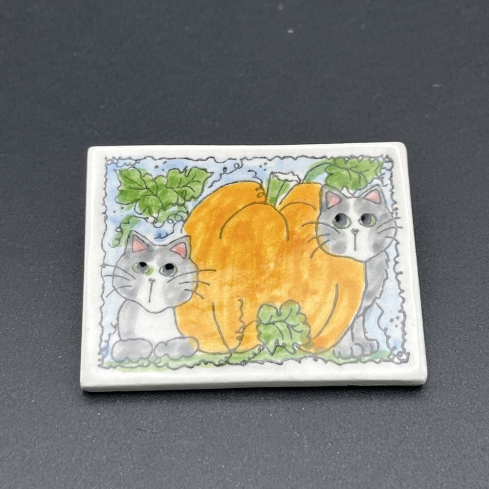 Cute Kitty Cats Pumpkin Fall Ceramic Lapel Hat Pin